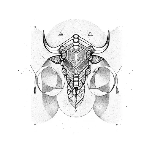 Zodiac Sign Taurus With Vertical Long Line