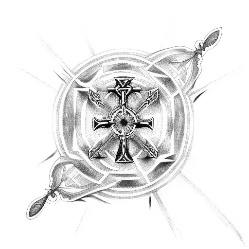 Christian Cross And Seagulls