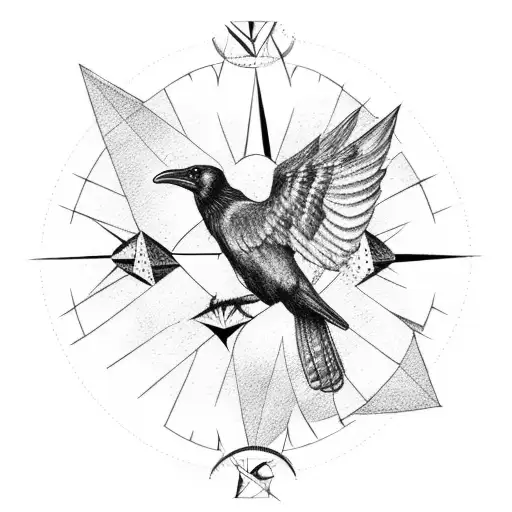 Raven Standing On Top A Compass