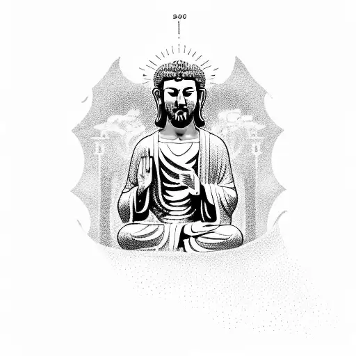 Jesus Drinking Water Budda Under Fountain