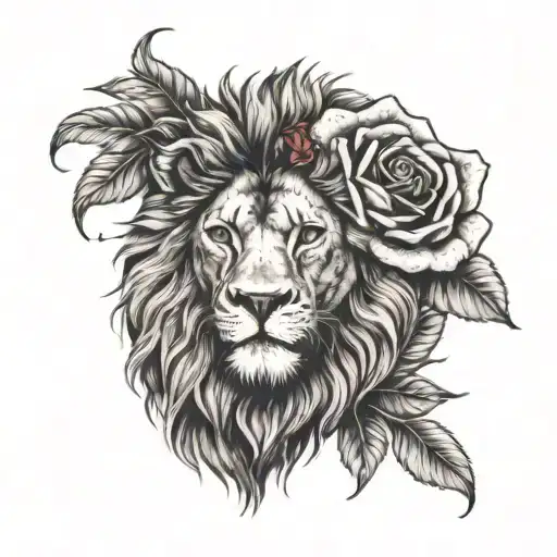 Lion Head And Rose Intertwined