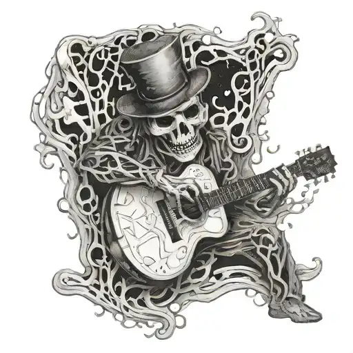 A Ghostly Figure Playing A Guitar Made Of Bones