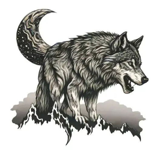 Wolf Howling At The Moon Surrounded