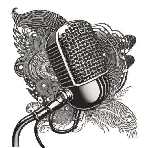 A Dotwork Illustration Of A Microphone With A Background Of Podcasting Waves And Frequencies