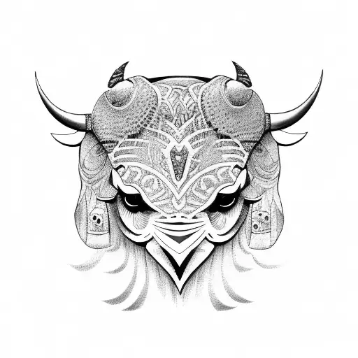 Bull With Owl In Hawaian Style