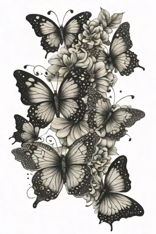 Floral Design With Butterflies Flying Towards The Sun