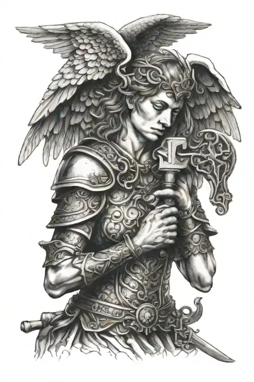 An Angelic Warrior Holding The Key To Eternal Life