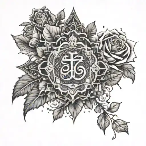 An Intricate Dotwork Design Of A Religious Symbol Surrounded By Delicate Roses