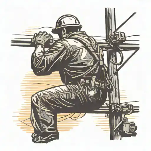 An Electrical Lineman Working On Power Lines Against A Backdrop Of A Sunset Over A Rural Landscape