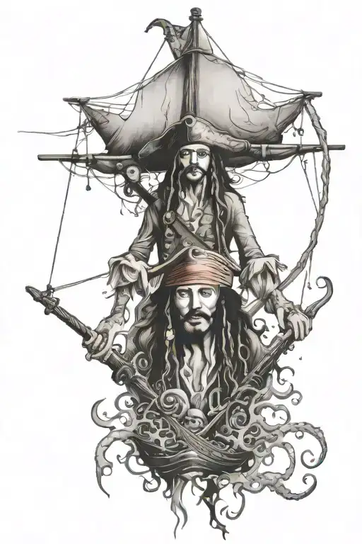 David Jones Destroys The Black Pearl With His Tentacles And Below Is Jack Sparrow