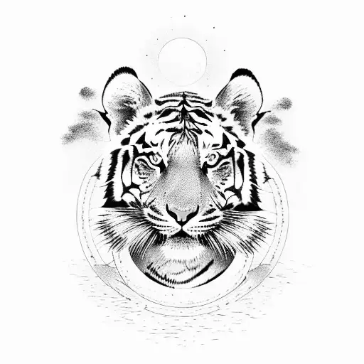 A Tiger With A Sunset Background