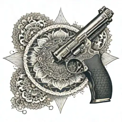 An Intricate Mandala Incorporating Gun Motifs Representing Balance And Protection