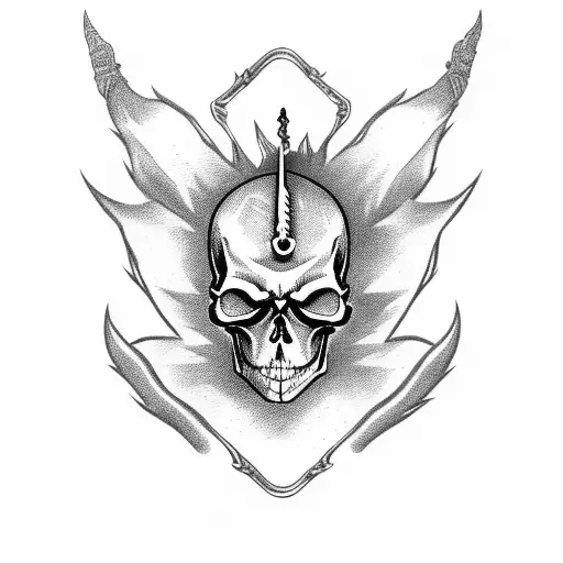 Flaming Skull With Sword