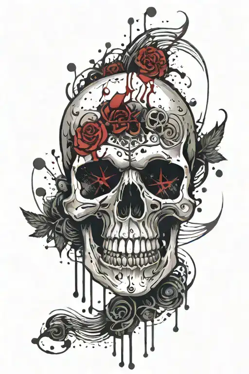 A Skull Adorned With Metal Music Symbols And Blood Splatter