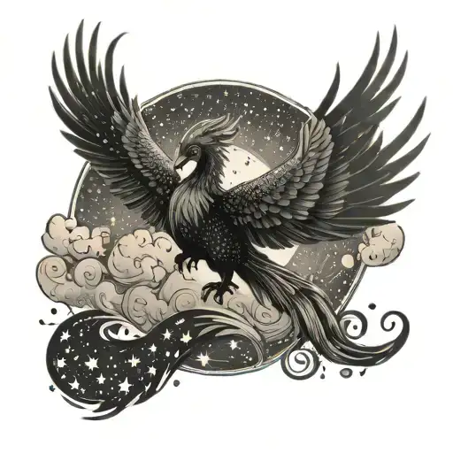 A Boy Riding On The Back Of A Majestic Phoenix As They Soar Through A Starry Night Sky