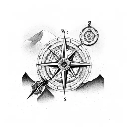 Compass With Mountains And Coordinates