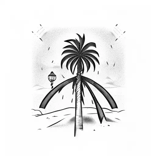 Palm Tree Blowing In Wind With Beach Chair Underneath And A Margarita Glass On Armrest