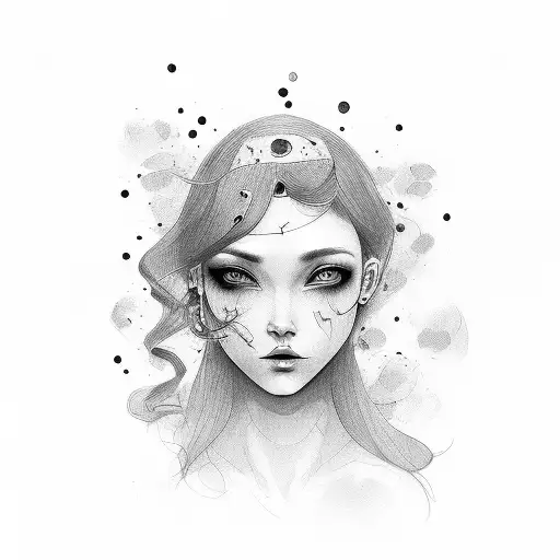 Woman Femenine Face With Loose Dark Hair