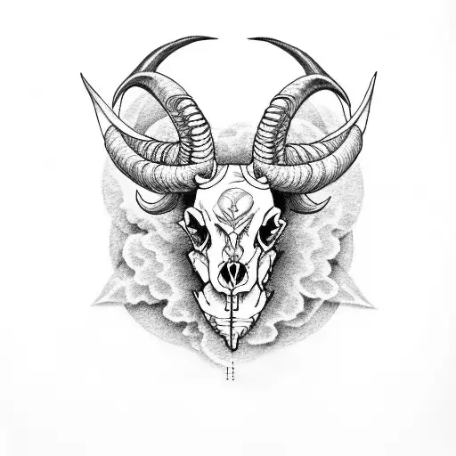 Ram Skeleton With Long Horns