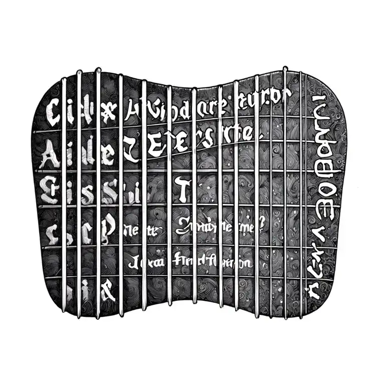 Guitar Neck With Strings With Names In The Strings Transforming