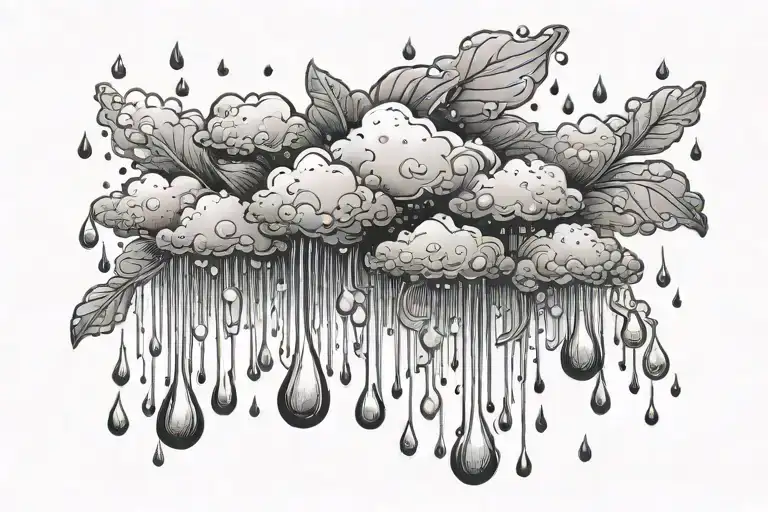 Raindrops From Cloud Tattoo On Left Chest And Shoulder