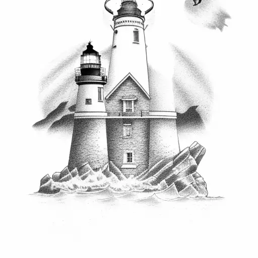 Father And Daughter Near Lighthouse