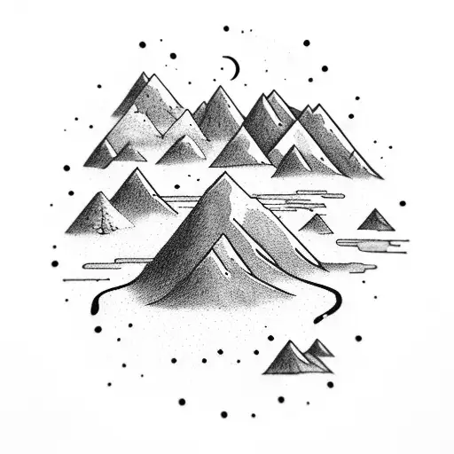 Mountain With Trees And Huts And Stars