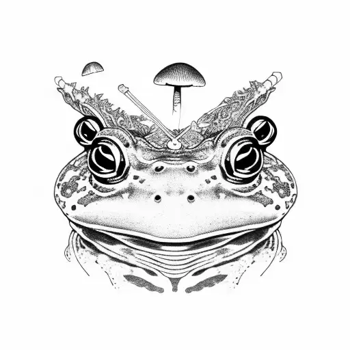 Frog Samurai Sitting On Mushrooms Looking In The Cosmos