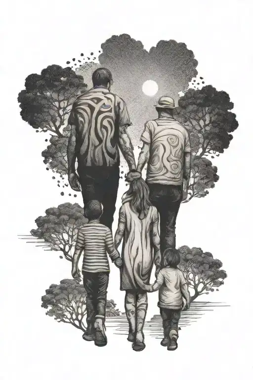 Mother Father And Two Children Walking Holding Hands