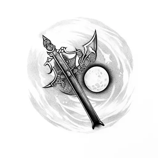 Medival Sword Half Way In The Water With A Moon In The Background Or Behind It