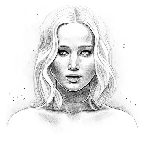 Jennifer Lawrence With Rose Infront Of Her Face And A Mockingjay Infront Of Her Chest