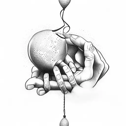 Hand Holding Black Balloons On A String