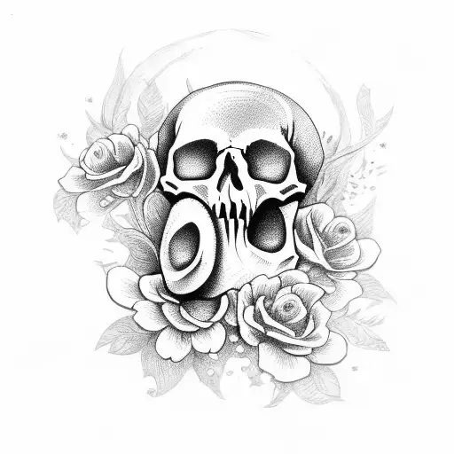 Skull With Flowers And Foilage