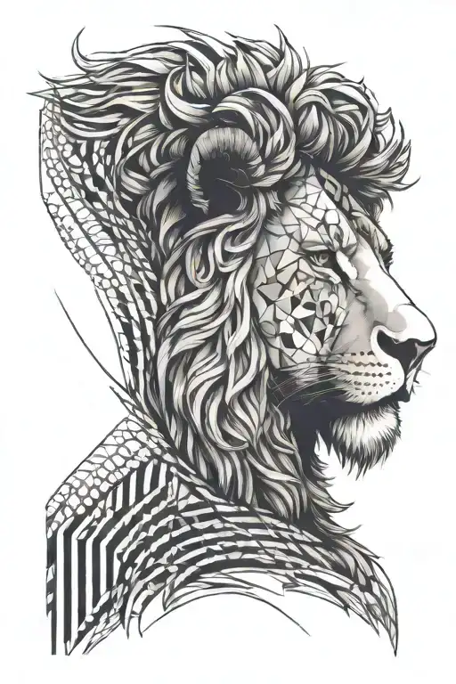 Lion Lateral Face Blackwork With Lines Tattoo Design