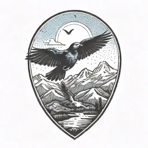 Sawtooth Mountain Range With Mountain Blue Birds Flying With Night Sky In The Background