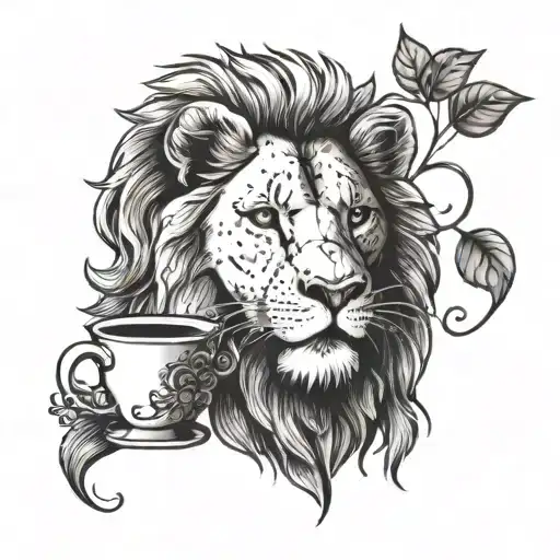 A Lion Drinking A Cup Of Coffee