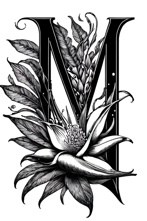 Letter M With A Flower Of The Bird Of Paradise