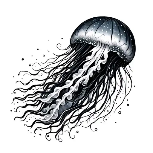 The Long Sea Jellyfish Curved To The Right Side On The Black And White Blade