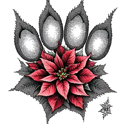Dog Paw And Poinsettia