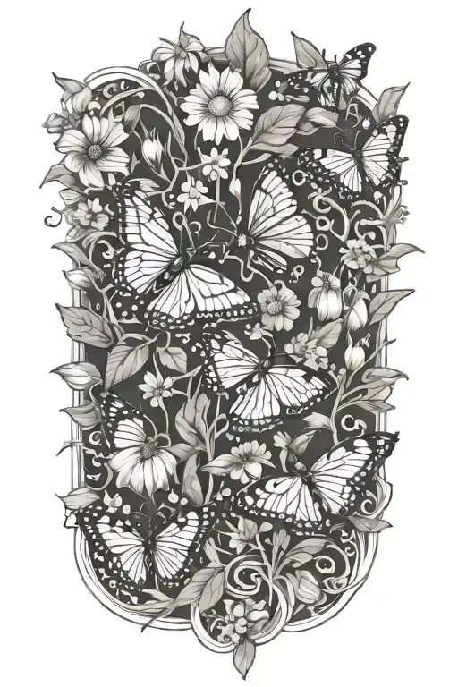 Aster And Morning Glory Vine With Butterflies And Honeybees