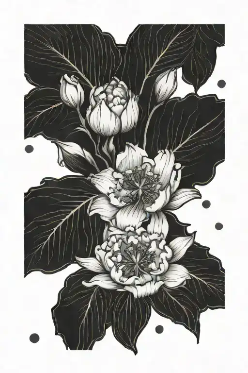Peony Iris Flowers Line Drawing