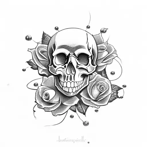 Skull With Roses Pearls And Butterflies