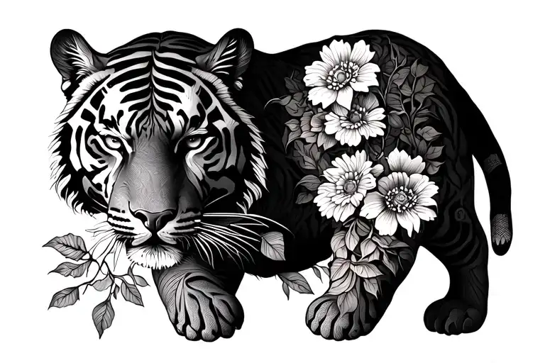 Tiger With Flowers Down Spine