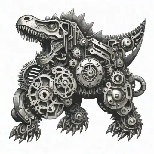 Mechanical Gears And Circuits Forming A Twirling Dinosaur Excavator