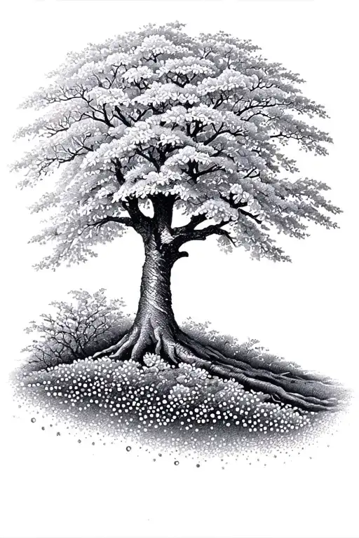 Oak Tree And Cherry Blossom Tree