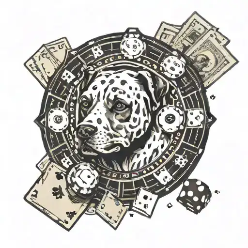 A Poker Chip With A Dog's Face On It Surrounded By Sports Cards And Money Symbols