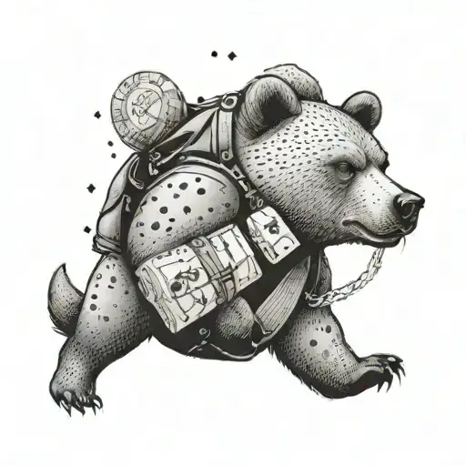A Bear Wearing A Bulletproof Vest And Holding A Bag Of Money In One Paw