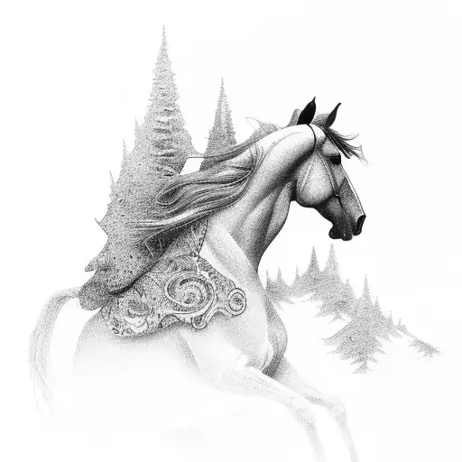 Ethereal Horse Emerging From A Misty Forest
