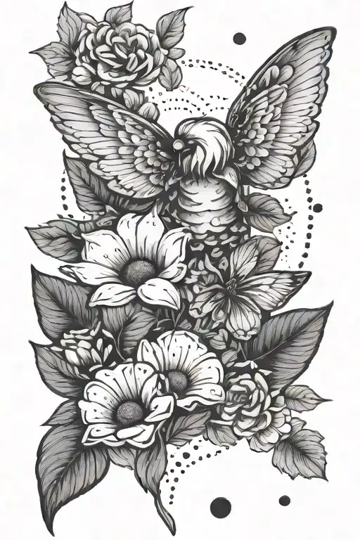 Simple Forearm Tattoo With Daisies And Morning Glories With Angel Wings