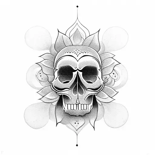Skull And Lotus With Flowers